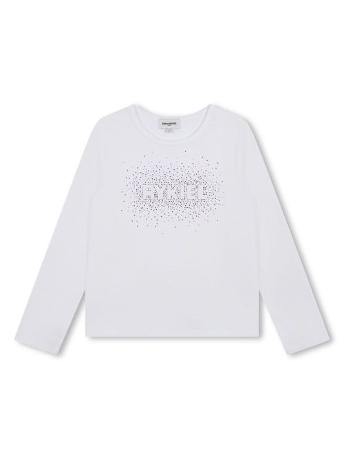 Rhinestones-logo cotton T-shirt - White