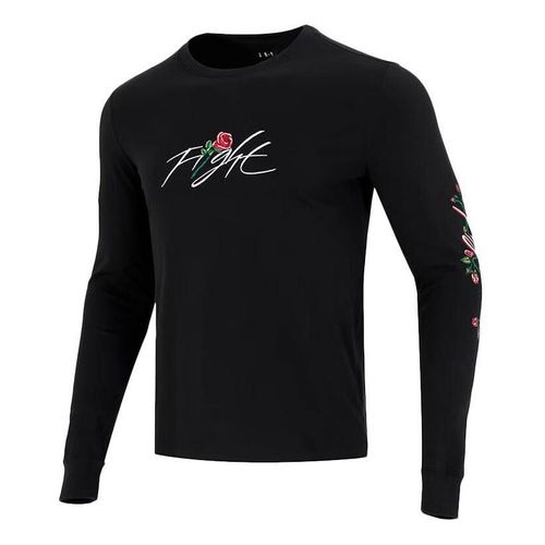 Men's Sleeve Side Flowers Logo Printing Round Neck Long Sleeves Black