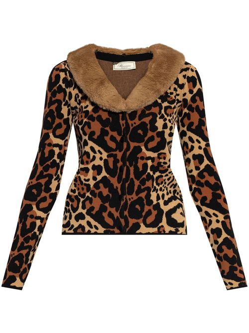 Leopard-print faux-fur cardigan - Brown
