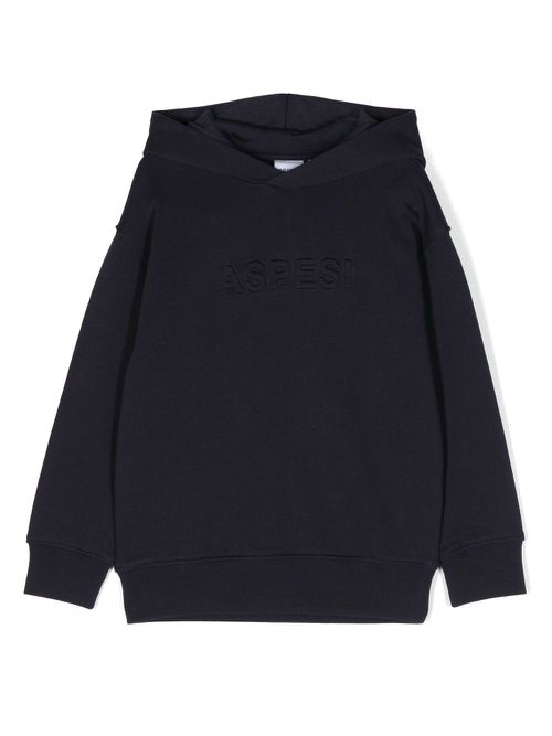Embossed-logo cotton jersey hoodie - Blue