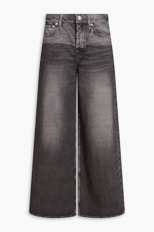 Miramar denim-effect printed cotton-fleece wide-leg pants - Black - 25
