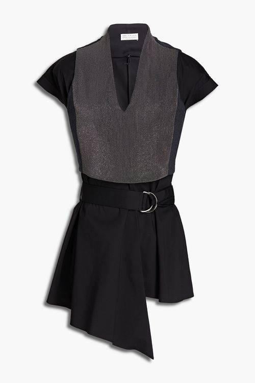 Bead-embellished cotton-blend poplin top - Black - M