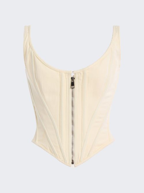 Zip-front Denim Corset Buttercream