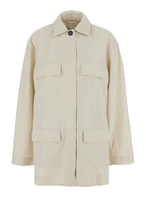 Collared Drawstring Coat — White