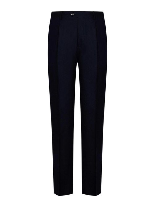 Navy Blue Wool Pleat Trousers