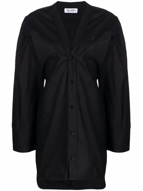 Ruched-detail V-neck dress - Black