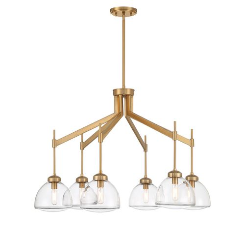 Warm Brass Six Light Chandelier from the Corbin Collection