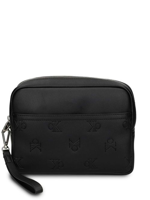 Monogram-debossed wash bag - Black