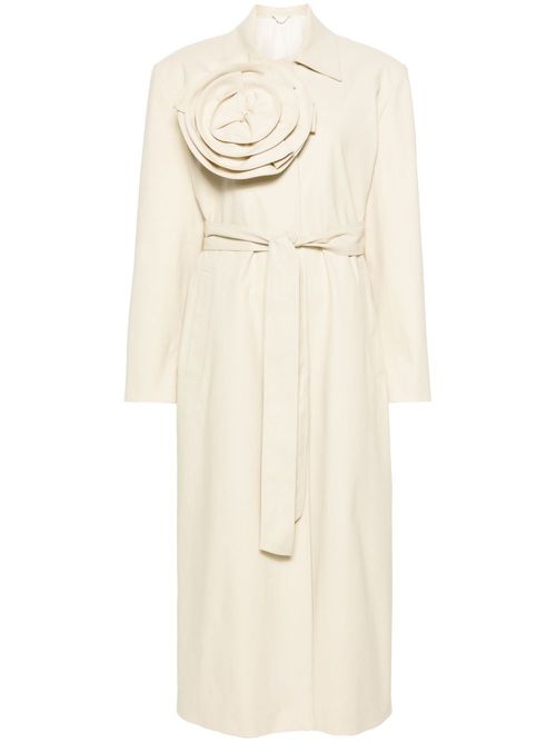 Floral-appliqué belted trench coat - Neutrals