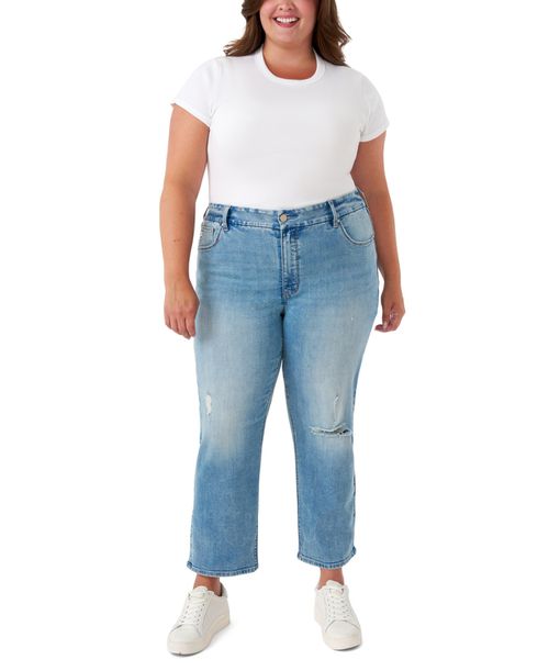 Plus Size Tummyless Ankle Straight Jeans - Distressed Medium Wash