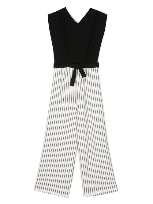 Wide-leg striped belted jumpsuit - Black
