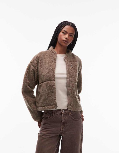Extreme pile full zip borg fleece jacket in brown