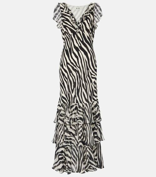 Amelle zebra-print ruffled silk maxi dress