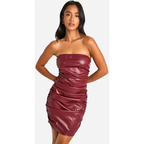 Womens Petite Ruched Pu Bandeau Mini Dress - Red - 6, Red