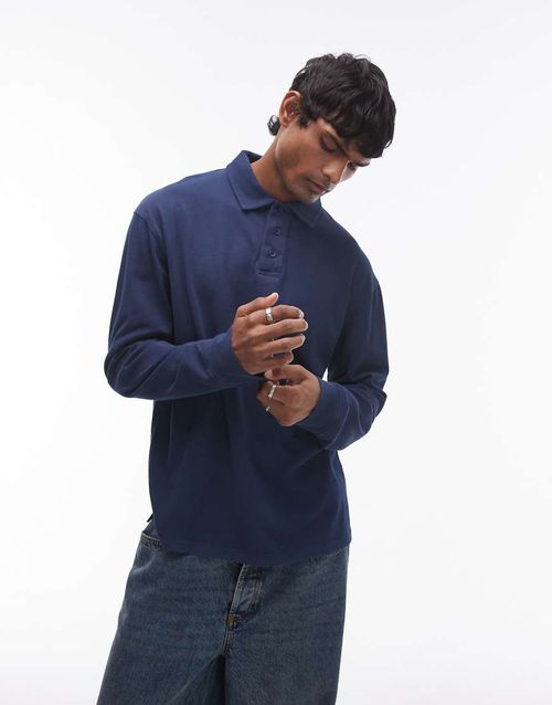 Long sleeve polo in washed navy