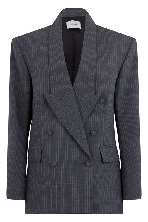 Double-Breasted Pinstripe Blazer