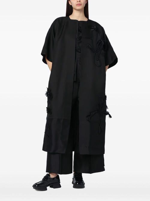 Floral-appliqué coat - Black
