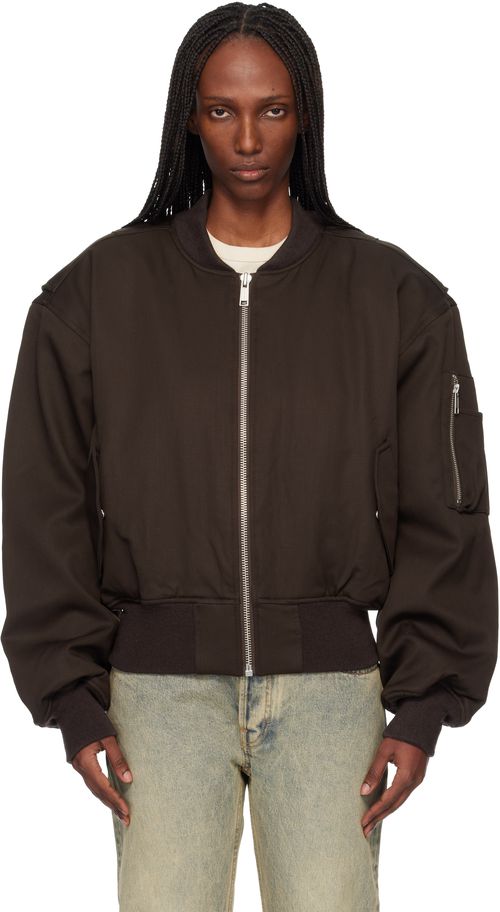 Brown Cropped Broad Suiting Bomber Jacket