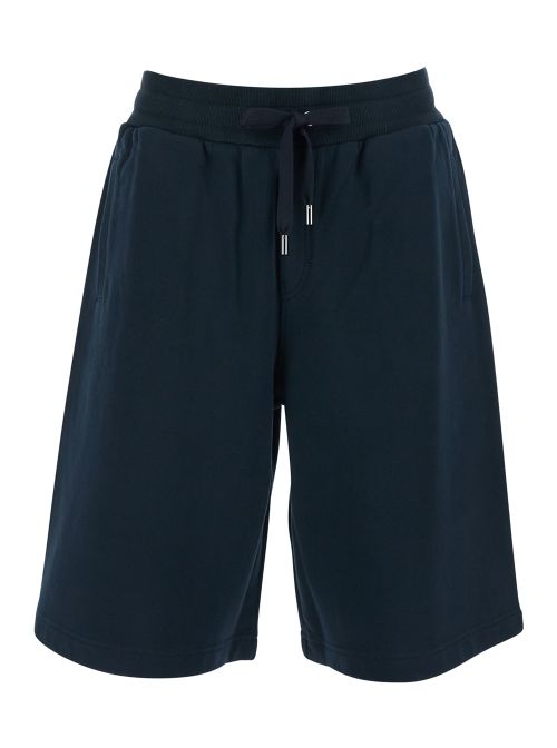Blue Bermuda Shorts With Elasticated Waist And Logo On The Back In Cotton Man