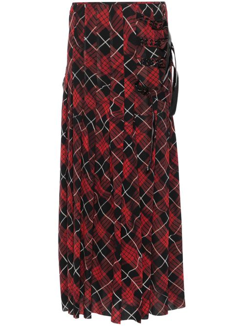 Plaid-check midi skirt - Red