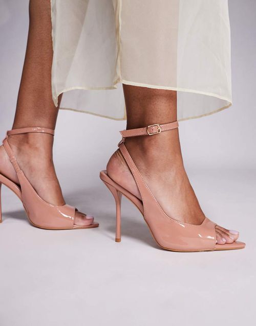 Simmi London Theodosia high heeled sandals with tie detailing in beige-Neutral