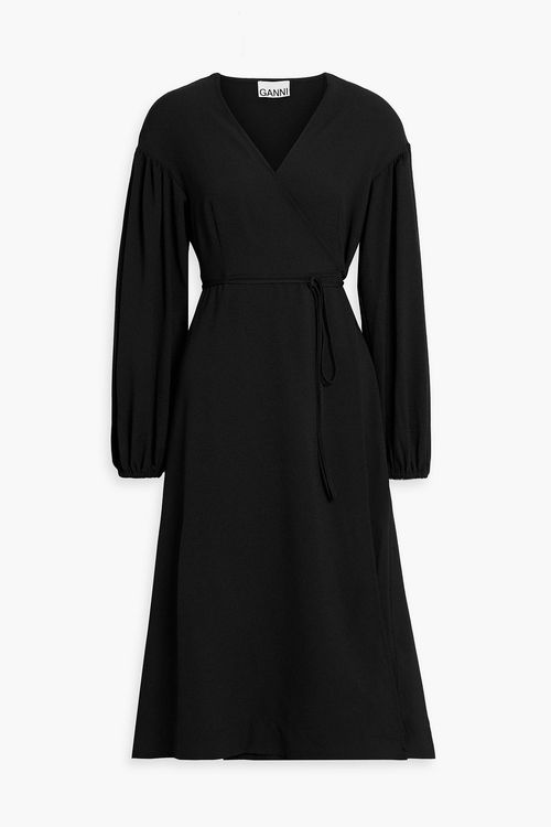 Gathered crepe midi wrap dress