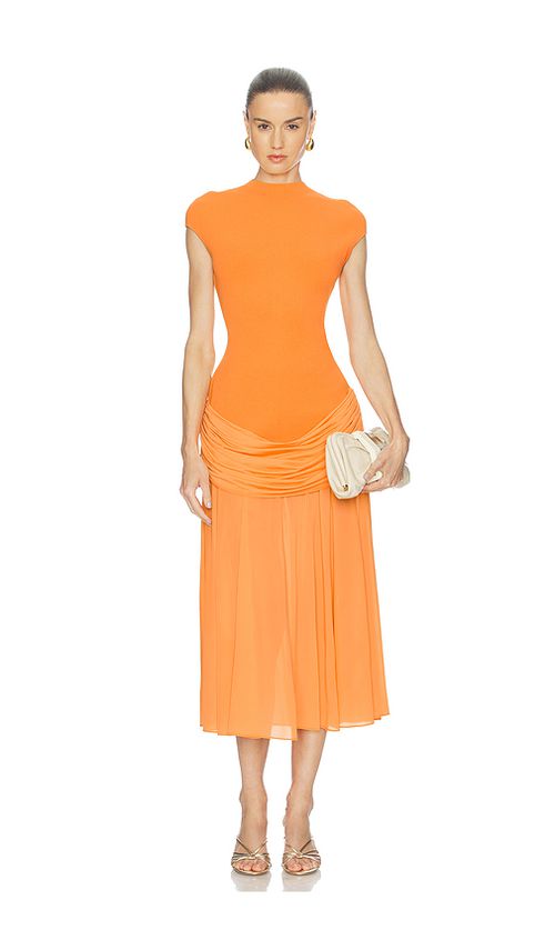 ET OCHS Nola Knit Combo Dress in Tangerine. L. Also in M