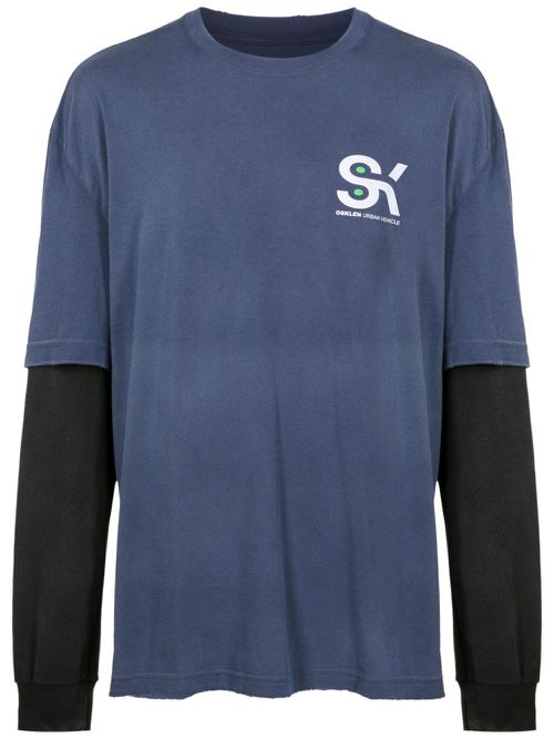 Logo-print long-sleeved T-Shirt - Blue