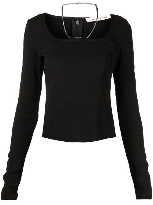 Chain-link long-sleeved top - BLK0001 BLACK