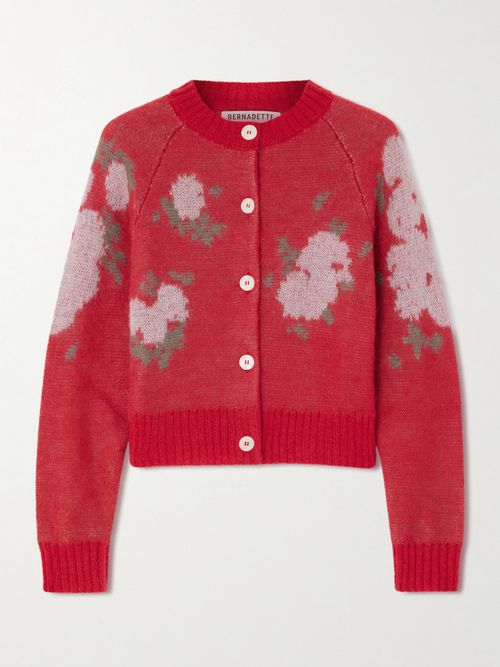 Amelia Floral-jacquard Mohair-blend Cardigan - Red