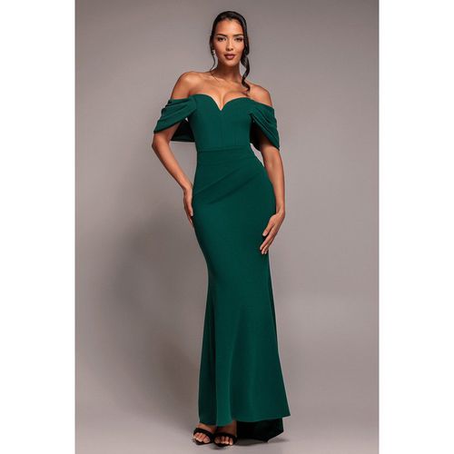 Goddiva Off The Shoulder Draped Sleeve Maxi Dress - Emerald Green