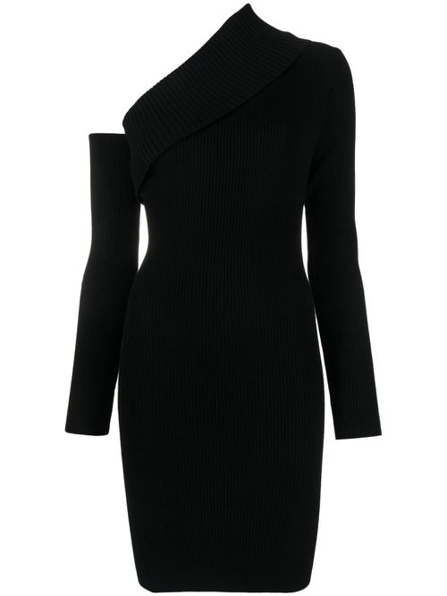 Off-shoulder ribbed-knit dress - Black