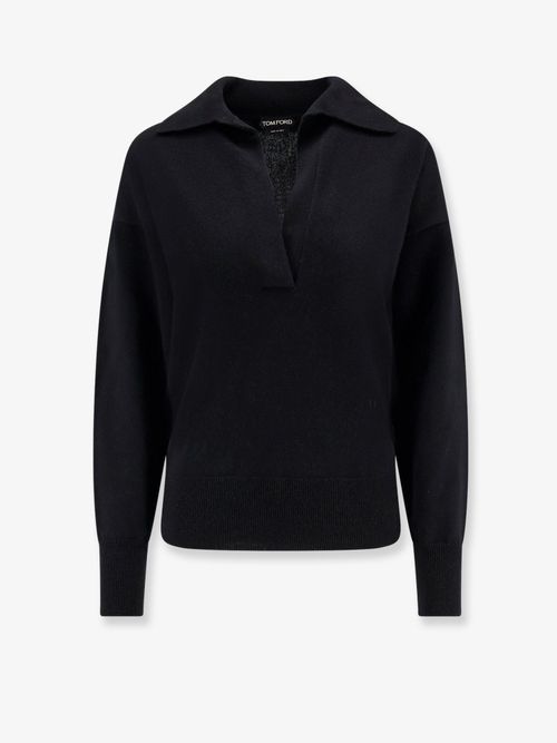 Cashmere Polo-Collar Sweater — Black