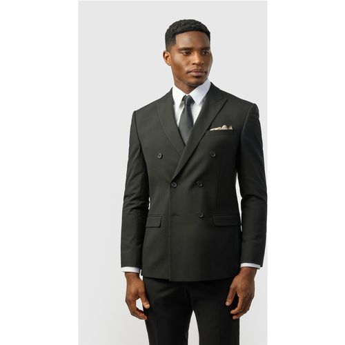 Limehaus Mens Double Breasted Six Button Slim Fit Suit Jacket - Black - 46 Chest