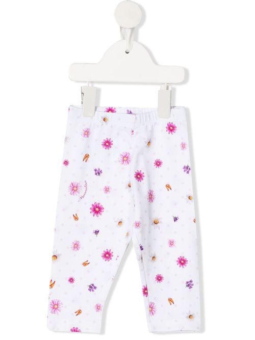 Floral-print cotton trousers - White