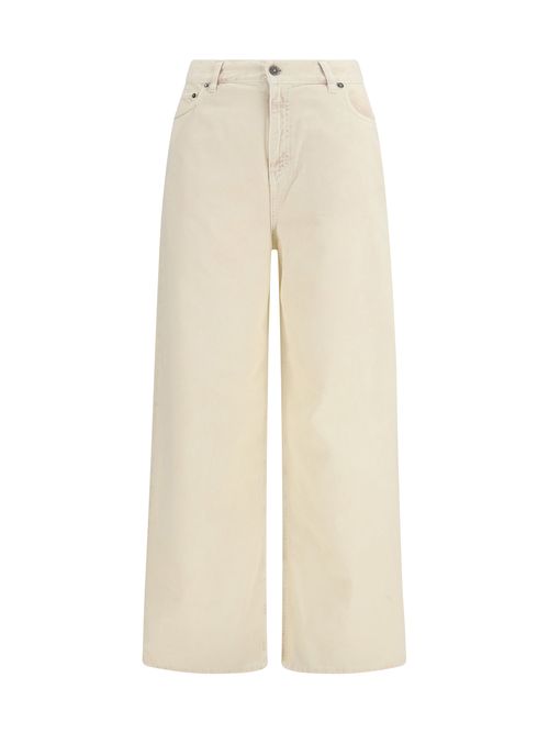 Wide-Leg Cotton Denim Jeans — Cream