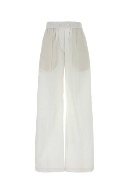 Cotton Blend Wide-Leg Trouser — White