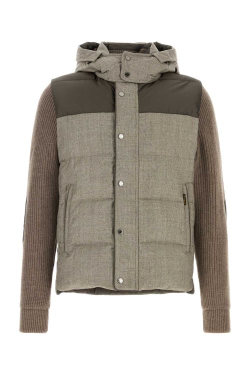 Virgin Wool Block Down Jacket — Beige