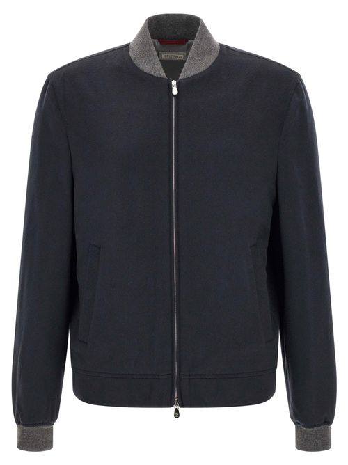 Cashmere Bomber with Knit Collar Jacket — Navy