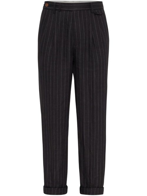 Chalk-stripe linen trousers - Black