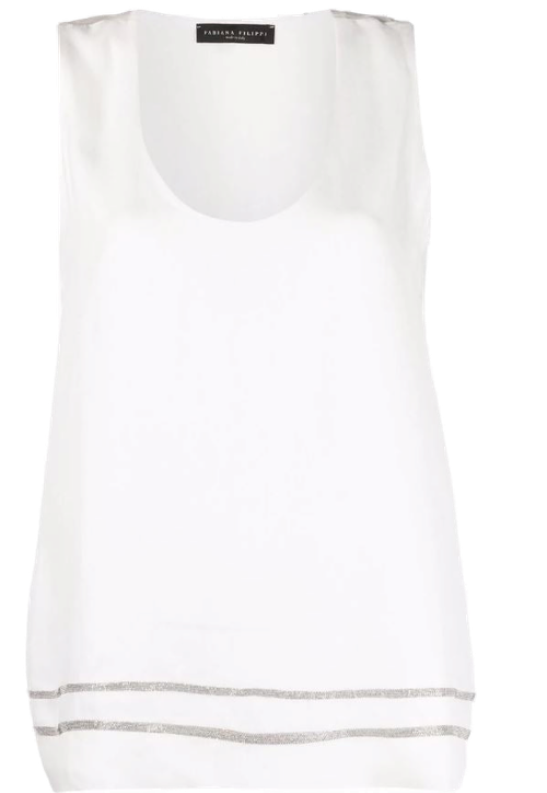 Chain-Embellished Silk Tank Top — White