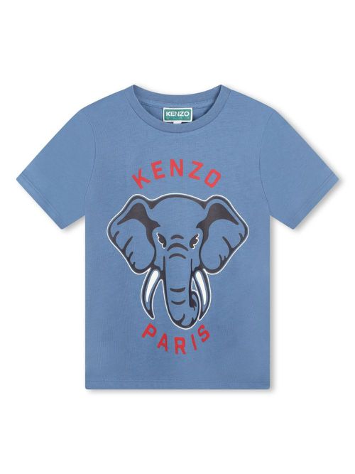 Elephant-print cotton T-shirt - Blue