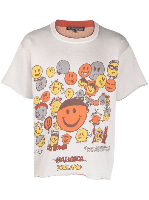 Smiley-print cotton T-shirt - Neutrals