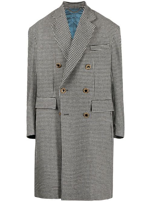 Grandpa houndstooth-print wool coat - Black