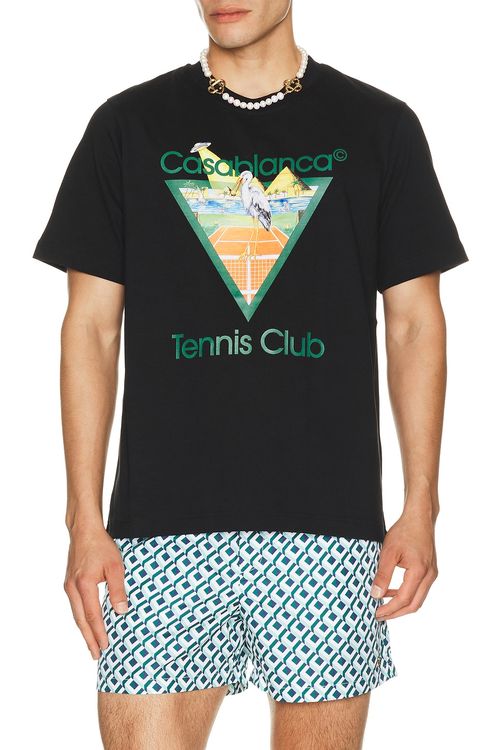 Casablanca Classic T-Shirt in Tennis Club Triangle - Black. S also in M, L, XL/1X, XXL/2X