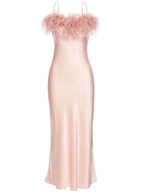 Boheme Feather Trim Slip Dress - Pink