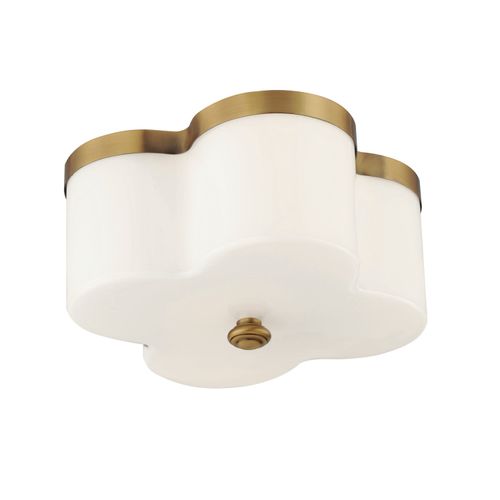 Natural Aged Brass Two Light Flush Mount from the Clover Collection