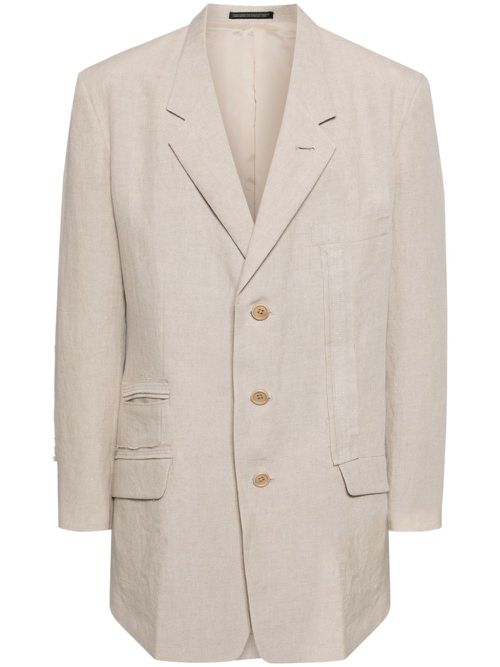40 linen triple-stitch panelled jacket - Neutrals