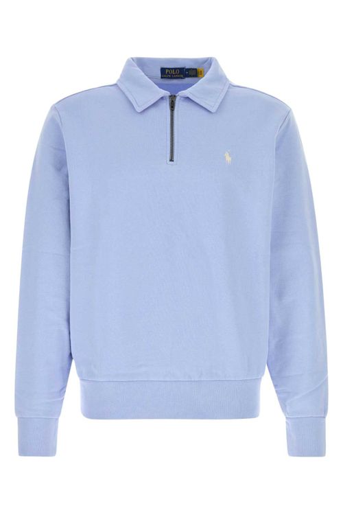 Cotton Knit Half-Zip Sweater — Blue