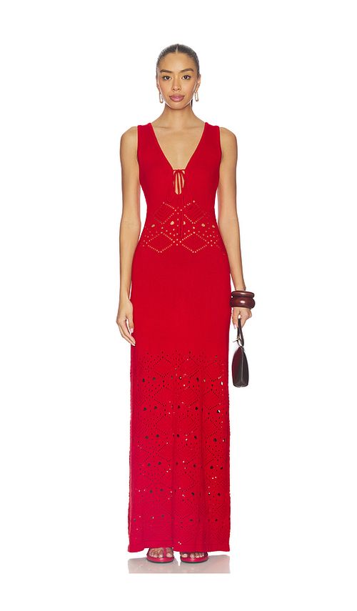 SEVEN WONDERS Milah V-neck Knit Maxi Dress in Red. S. Also in